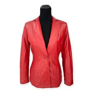 Siena Studio | XS | Red Leather Fitted One-Button Notched Lapel Blazer Jacket